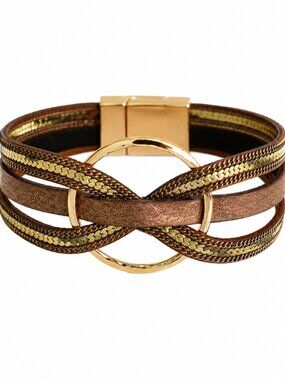 Stylish Genuine Leather Magnetic Bracelet – Modern Layered Design